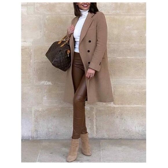 ZARA Brown High-Rise Faux Leather Pants Size L - Picture 1 of 10